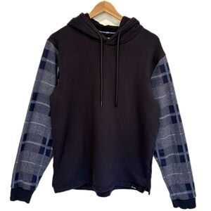 ONLY & SONS Flannel Plaid Sleeve Pullover Hoodie Mens Sz Large Fleece Sweatshirt